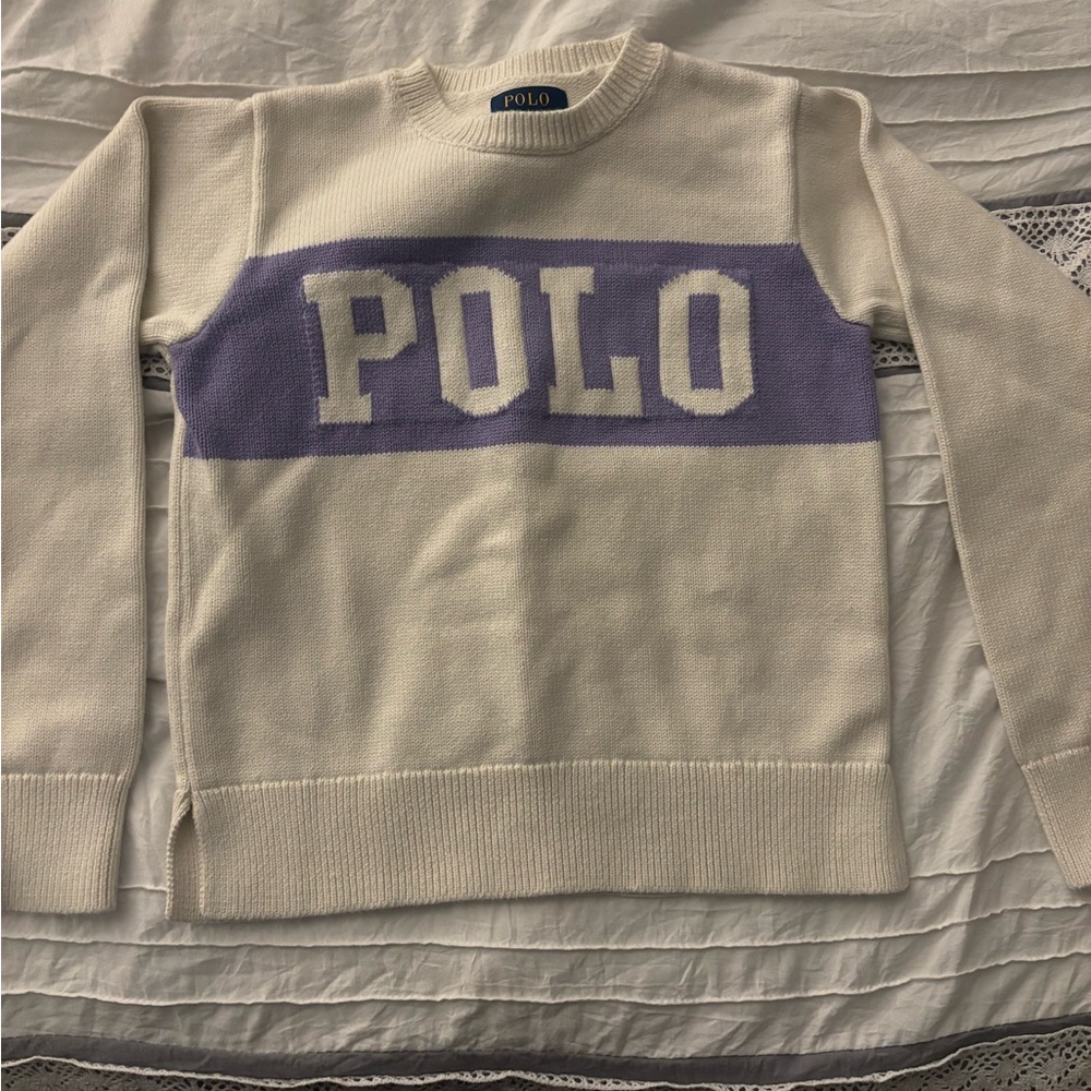Polo by Ralph Lauren  Youth Cream and Purple Sweater size 8-10.